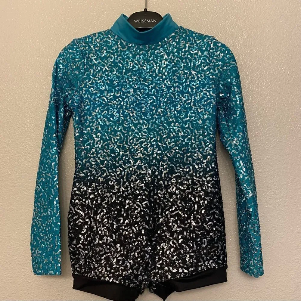 WEISSMAN Dance Costume aqua blue teal ombre Lost It To Trying 12731 Child MC